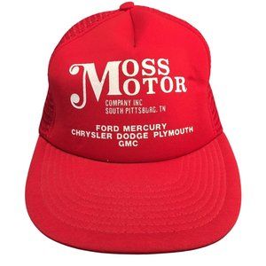 Moss Motor Ford Mercury Chrysler Dodge Plymouth GMC Red Trucker Snapback Hat Vtg